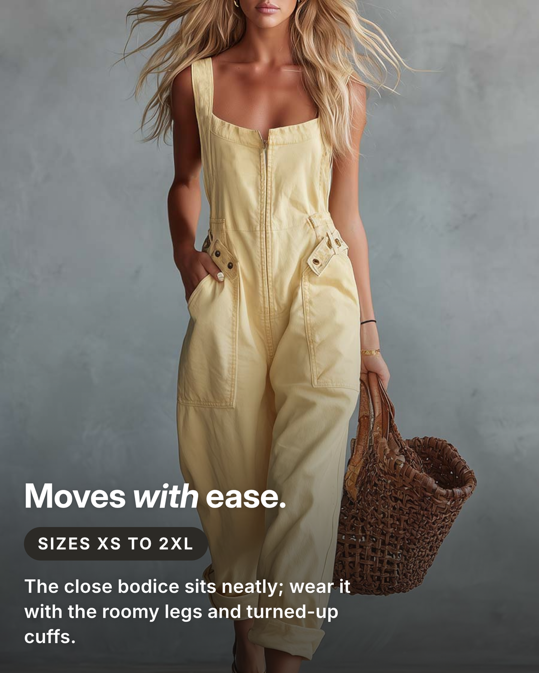 Selkie | Square-Neck Denim Jumpsuit fit and sizes