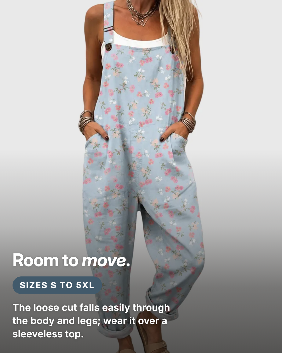 Shirley | Soft Floral Jumpsuit fit and sizes