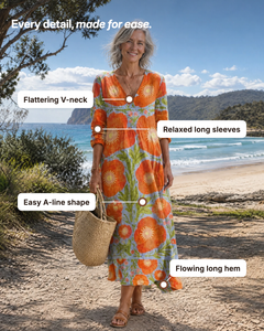Sunny | Poppy Print Long-Sleeve Dress details