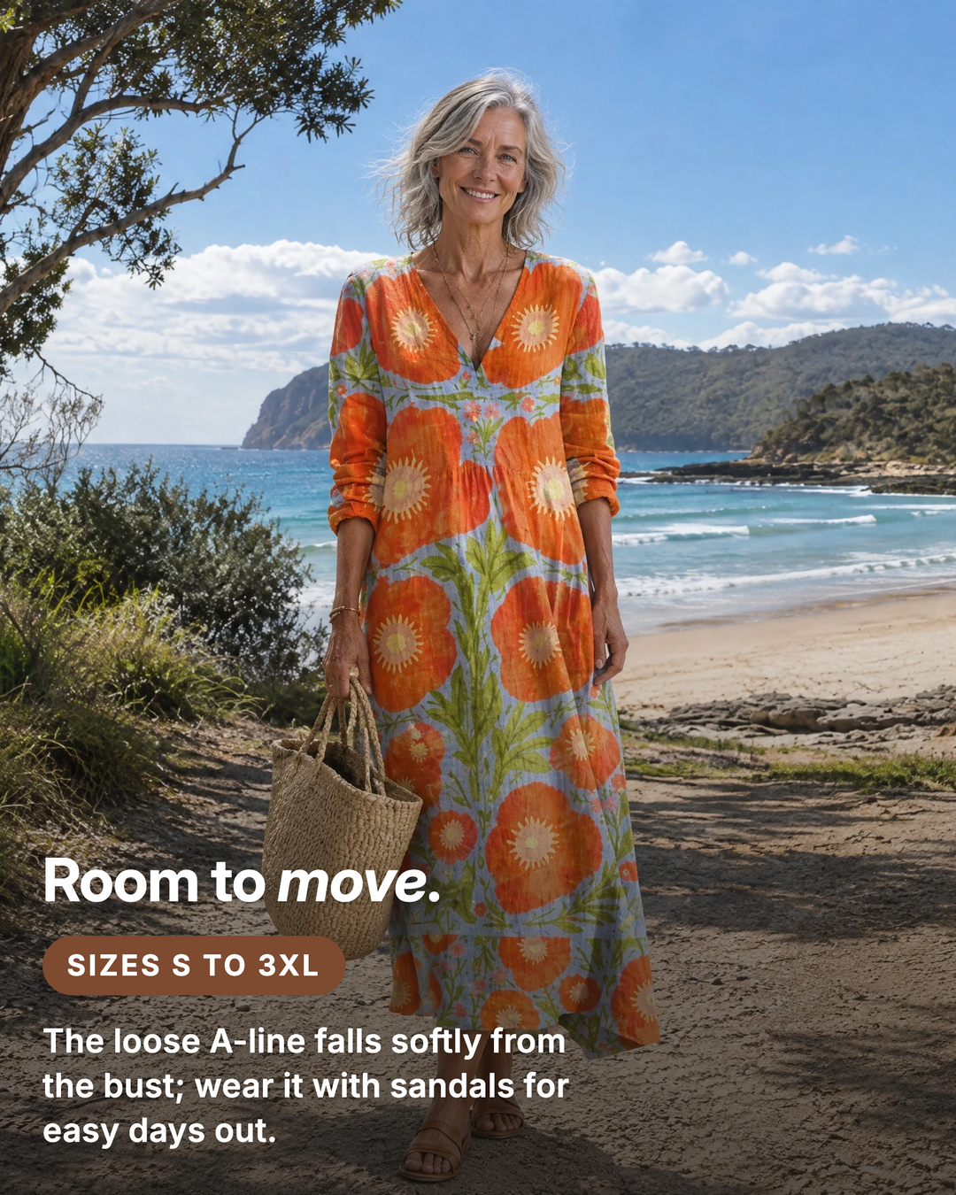 Sunny | Poppy Print Long-Sleeve Dress fit and sizes