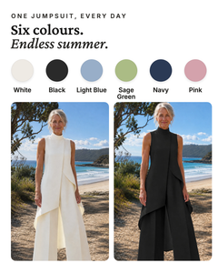 Sylvie | Asymmetric Layered Wide-Leg Jumpsuit available in 6 colours: white, black, light blue, sage green, navy, pink