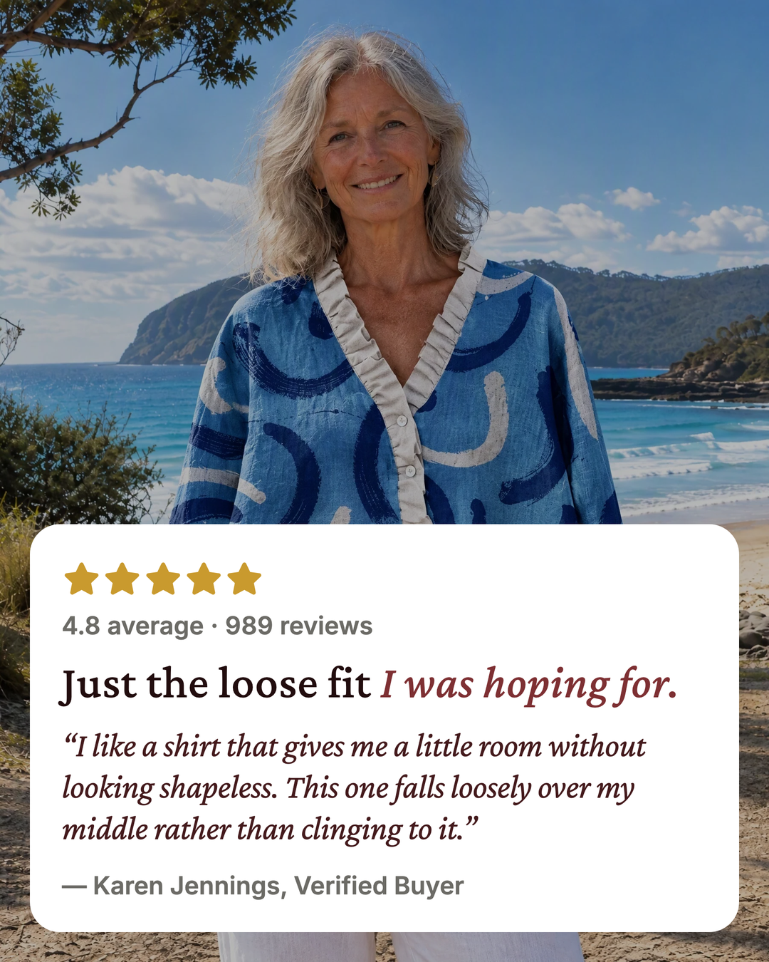 Tabitha | Ruffle-Front Print Shirt five star customer review