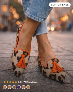 Ursa | Pointed Slip-On Flats in orange leopard
