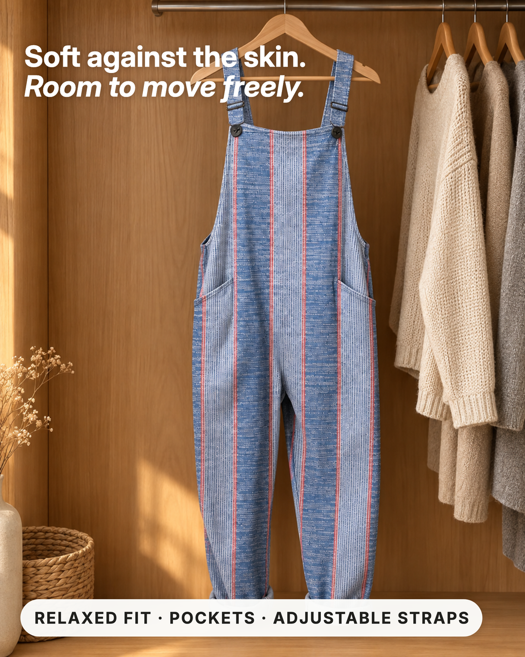 Vaila | Striped Relaxed Overalls fabric close-up