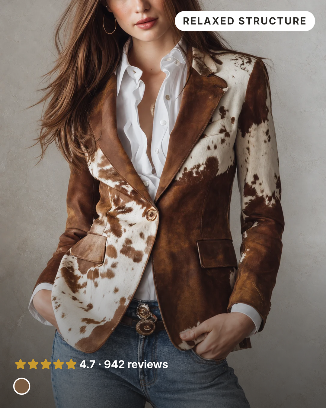 Valene | Statement Print Blazer in brown