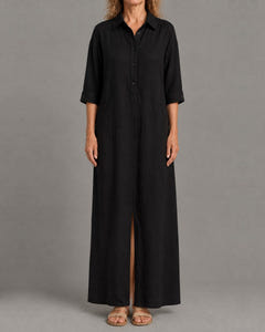 Linen-look maxi shirt dress in black