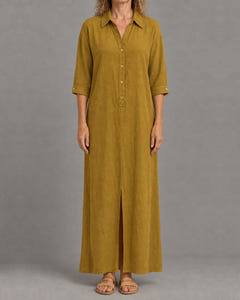 Linen-look maxi shirt dress in mustard