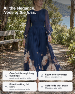 Yasmeen | Floral Hem Sheer Sleeve Maxi Dress benefits