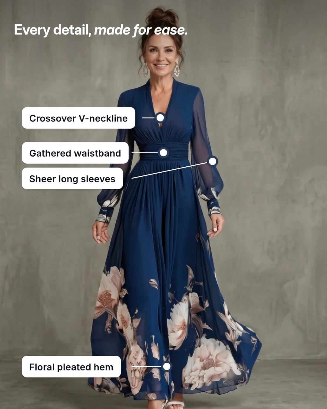 Yasmeen | Floral Hem Sheer Sleeve Maxi Dress details