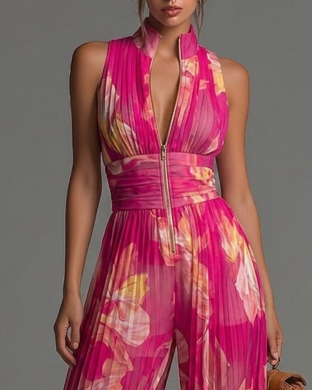 Vivi | Pleated Floral Halter Jumpsuit