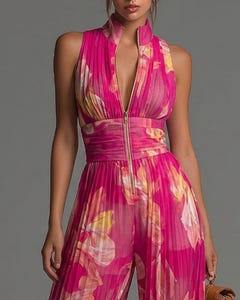Vivi | Pleated Floral Halter Jumpsuit
