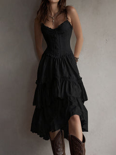 Carina | Lace-Trim Retro Midi Dress
