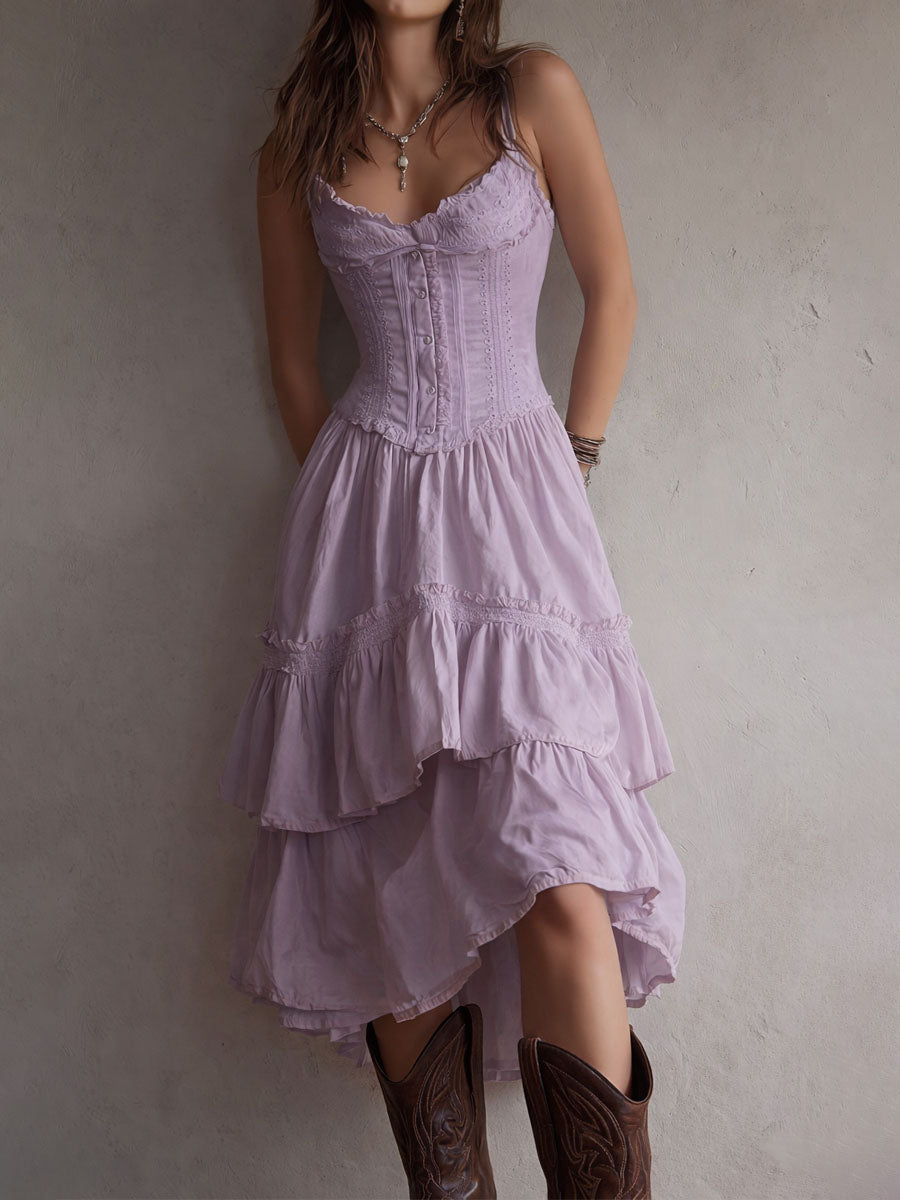 Carina | Lace-Trim Retro Midi Dress