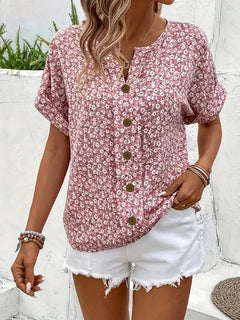 Dani | Wildflower Notch Blouse | Floral Short-Sleeve Blouse