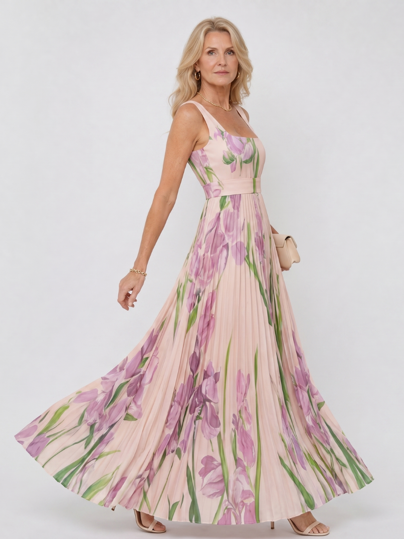 Prima | Square-Neck Satin Midi Dress