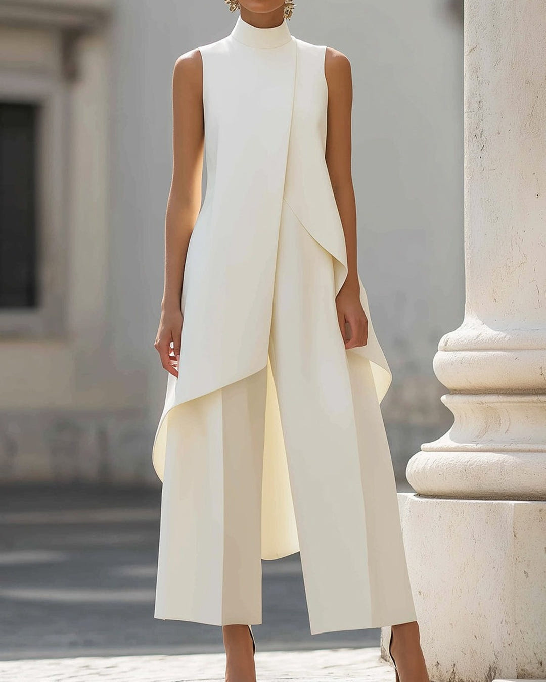 Sylvie | Asymmetric Layered Wide-Leg Jumpsuit – White