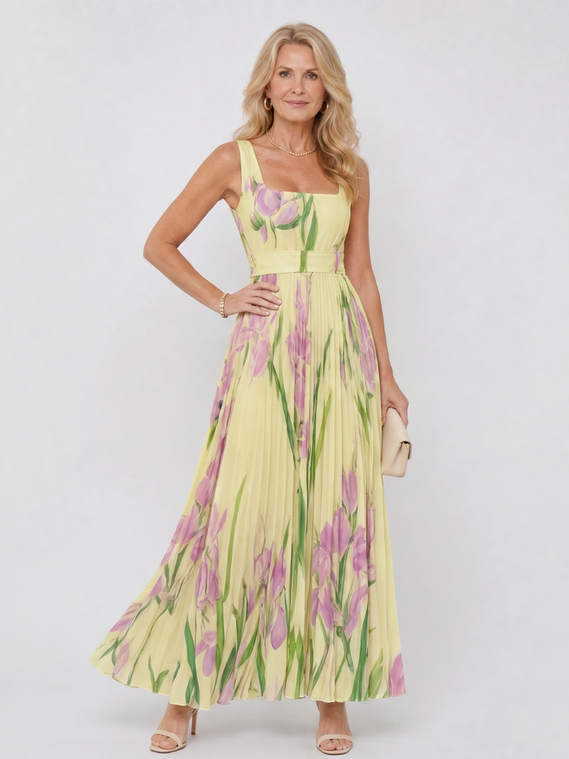 Prima | Square-Neck Satin Midi Dress