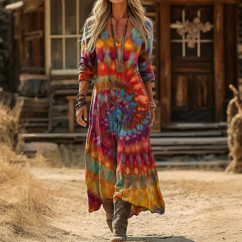 Mererid | Free-Spirited Swirl-Print Maxi Dress