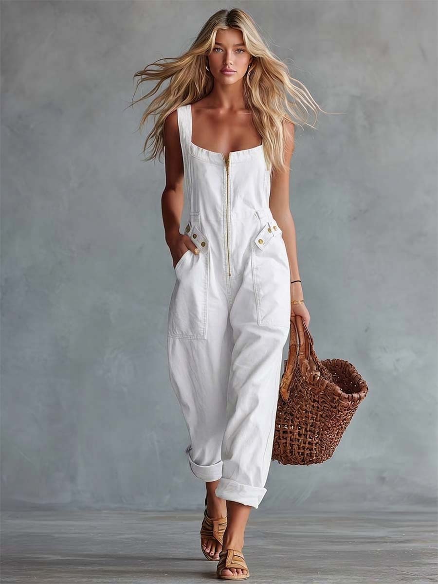 Selkie | Square-Neck Denim Jumpsuit