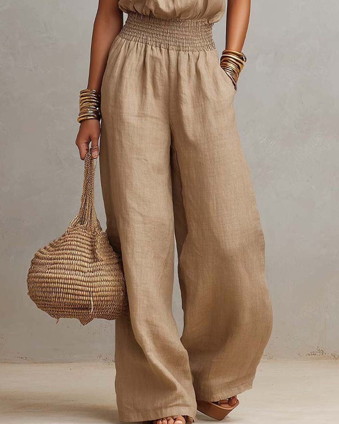 Dagny | Halter-Neck Smocked Linen Jumpsuit