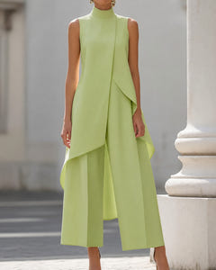 Sylvie | Asymmetric Layered Wide-Leg Jumpsuit – Sage Green
