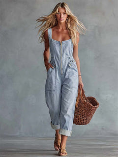 Selkie | Square-Neck Denim Jumpsuit