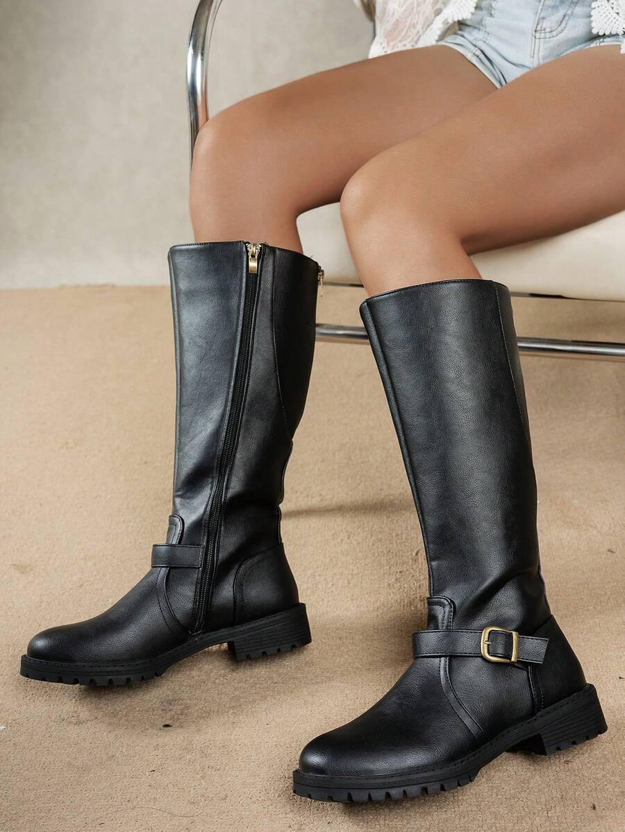Fearchar | Tall Leather Buckle Boot