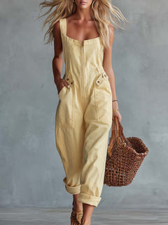 Selkie | Square-Neck Denim Jumpsuit