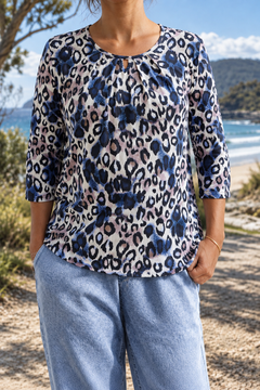 Cassie | Blue Panther Print Blouse