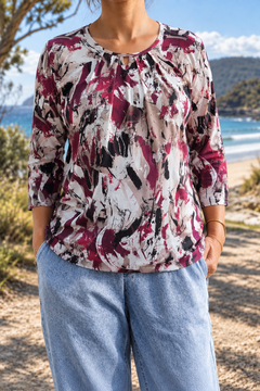 Camille | Bordeaux Beige Three-Quarter Blouse