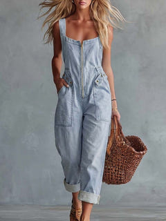 Selkie | Square-Neck Denim Jumpsuit