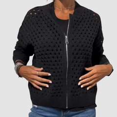 Roselyn | Hollow-Knit Zip Cardigan