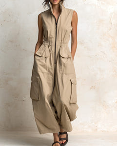 Nettie | Utility Cargo Zip Jumpsuit – Sand