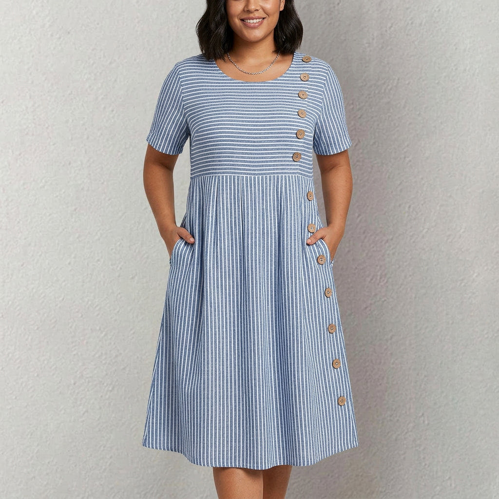 Kasey | Striped Button Midi Dress