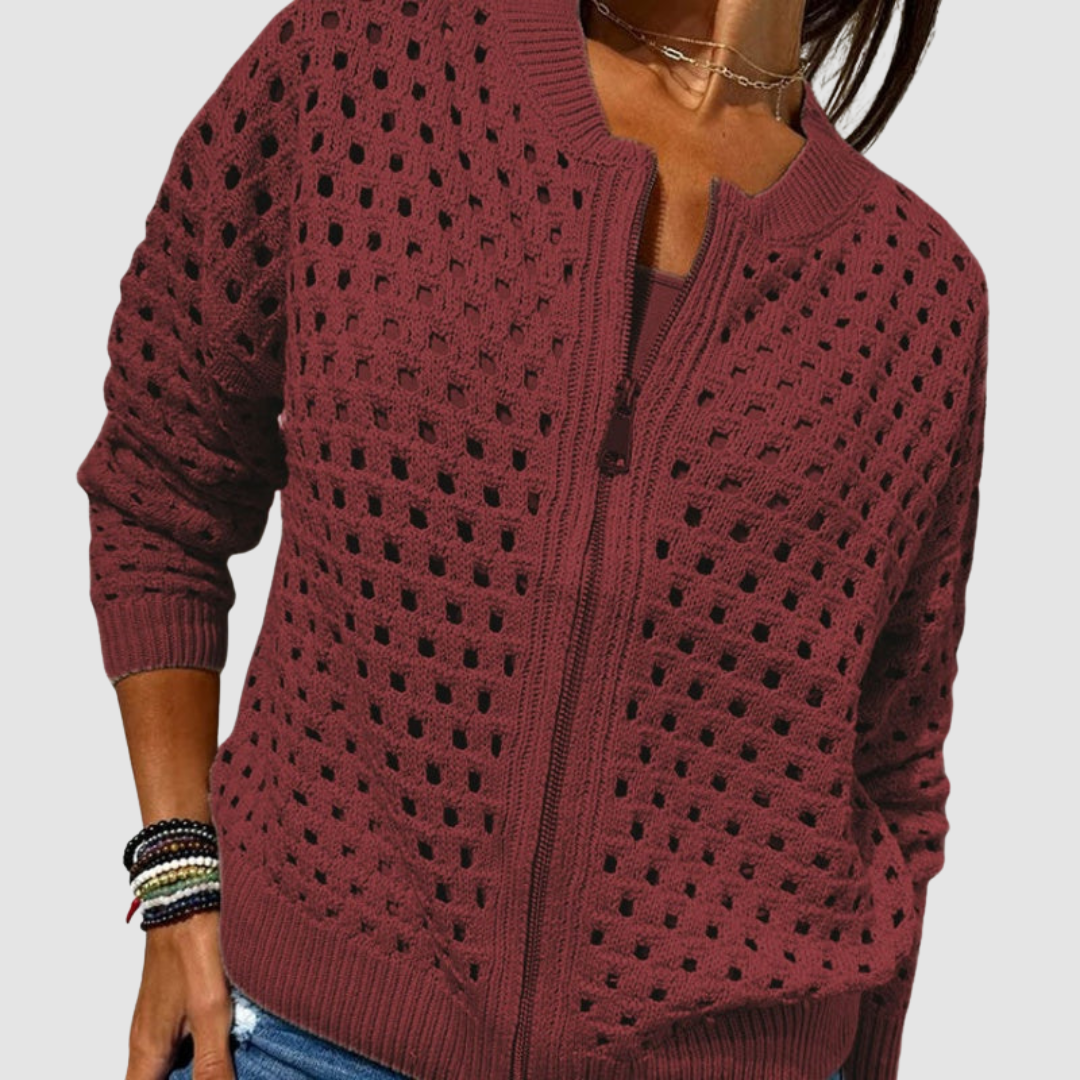 Roselyn | Hollow-Knit Zip Cardigan