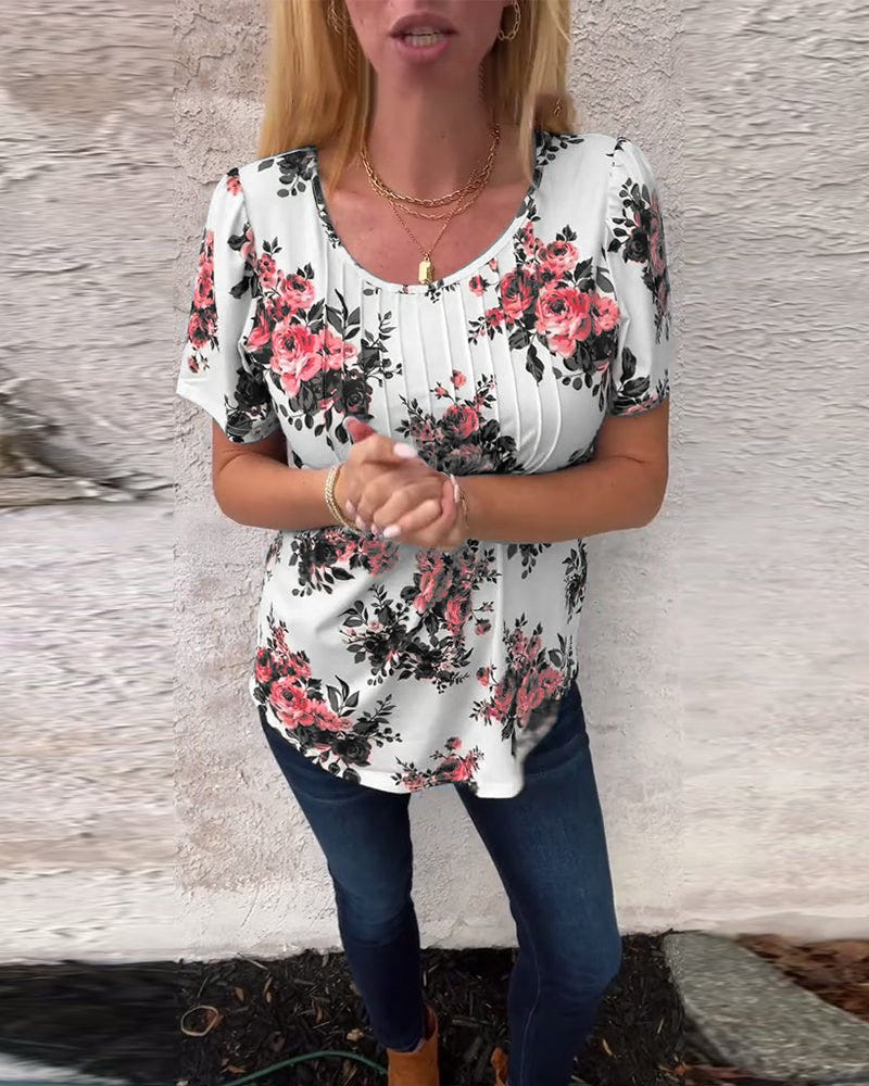 Valerie | Floral Pleated Tee