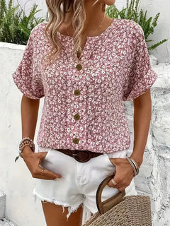Dani | Wildflower Notch Blouse | Floral Short-Sleeve Blouse