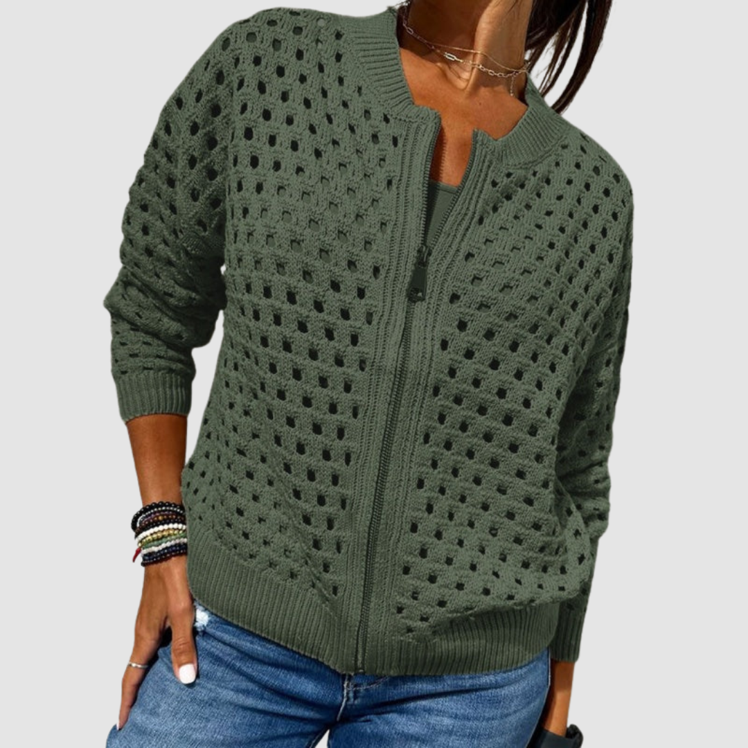 Roselyn | Hollow-Knit Zip Cardigan