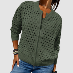 Roselyn | Hollow-Knit Zip Cardigan
