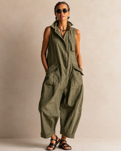 Marlo | Utility Pocket Linen Jumpsuit – Olive