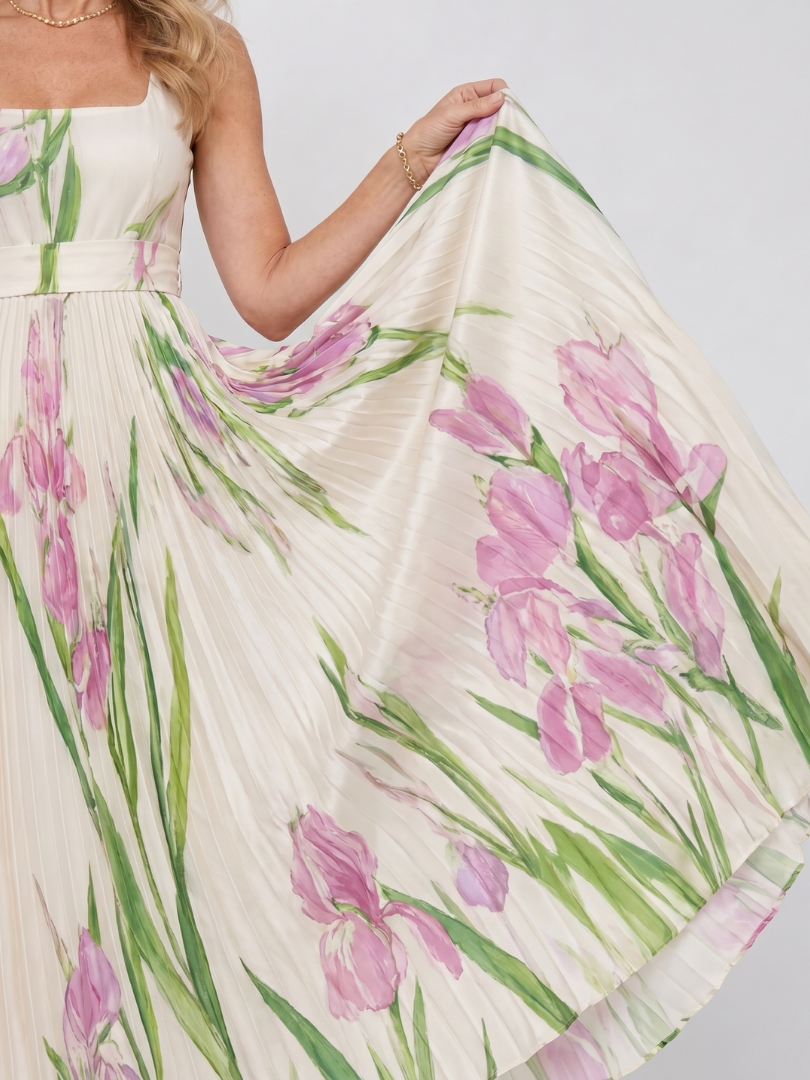 Prima | Square-Neck Satin Midi Dress