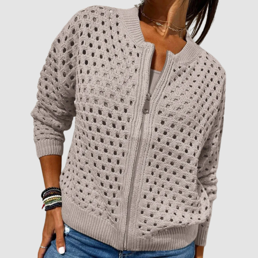 Roselyn | Hollow-Knit Zip Cardigan