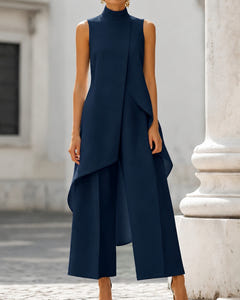 Sylvie | Asymmetric Layered Wide-Leg Jumpsuit – Navy