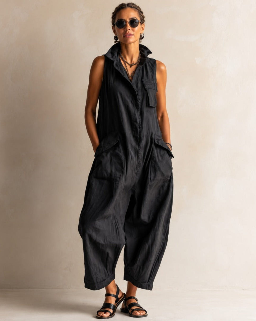 Marlo | Utility Pocket Linen Jumpsuit – Black