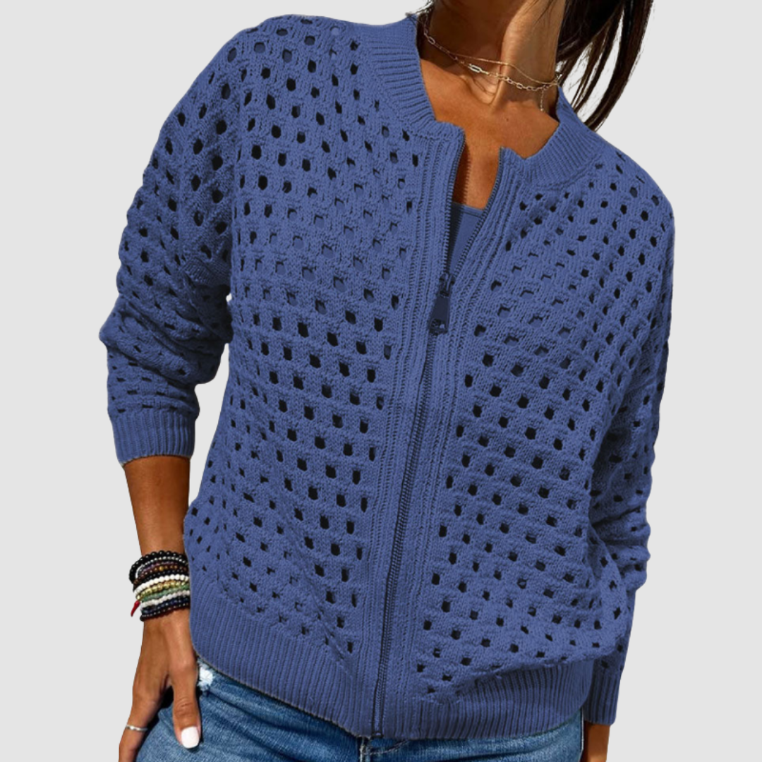 Roselyn | Hollow-Knit Zip Cardigan