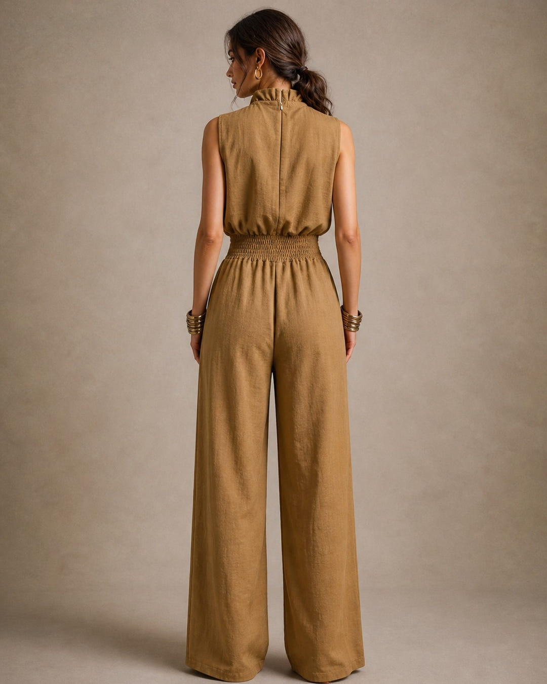 Gilly | Tie-Neck Belted Linen Jumpsuit