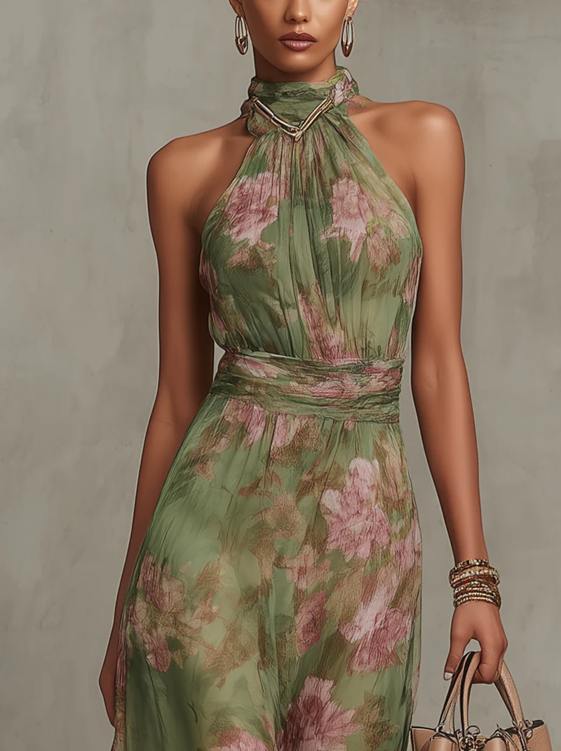 Leigh-Anne | Maxi Halter Floral Linen Dress