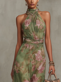 Leigh-Anne | Maxi Halter Floral Linen Dress