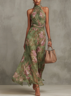 Leigh-Anne | Maxi Halter Floral Linen Dress