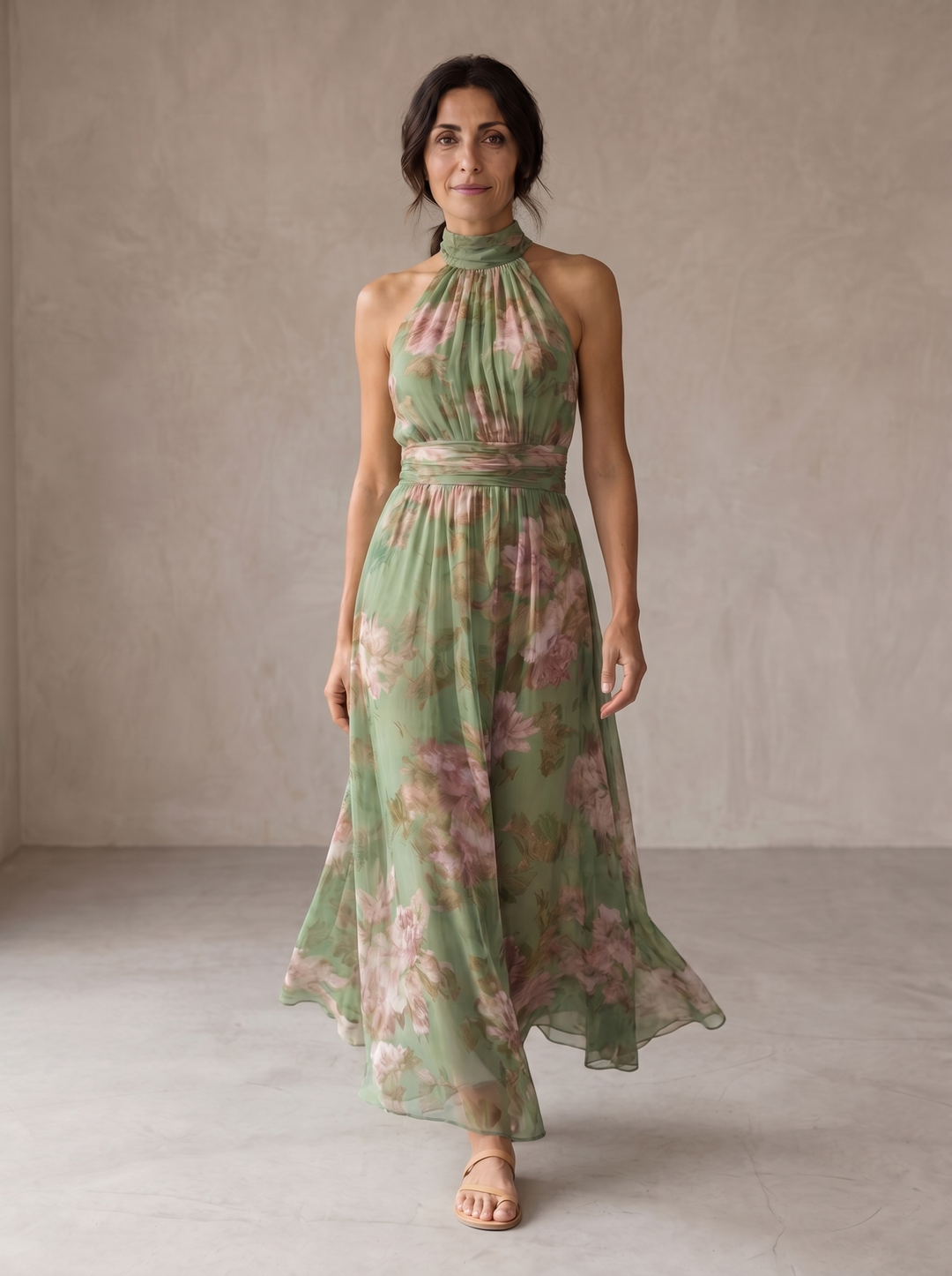Leigh-Anne | Maxi Halter Floral Linen Dress
